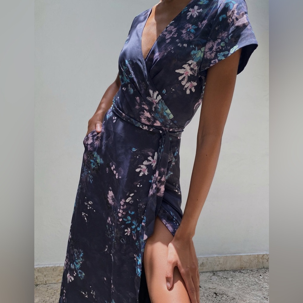 Babaton Slip Wrap Maxi Dress – Pure Indigo / Gem Green – Size XS - Picture 2 of 9